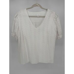 Draper James White‎ Eyelet V Neck Short Sleeve Peasant Top Plus Size XXL
